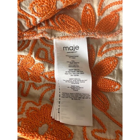 Maje Beige & Orange Embroidered Floral Sleeveless Dress Size 40 - Picture 9 of 9